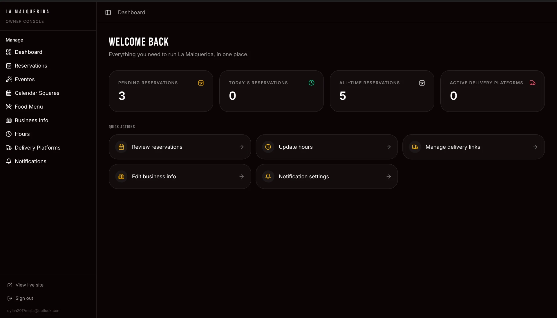 La Malquerida owner console
